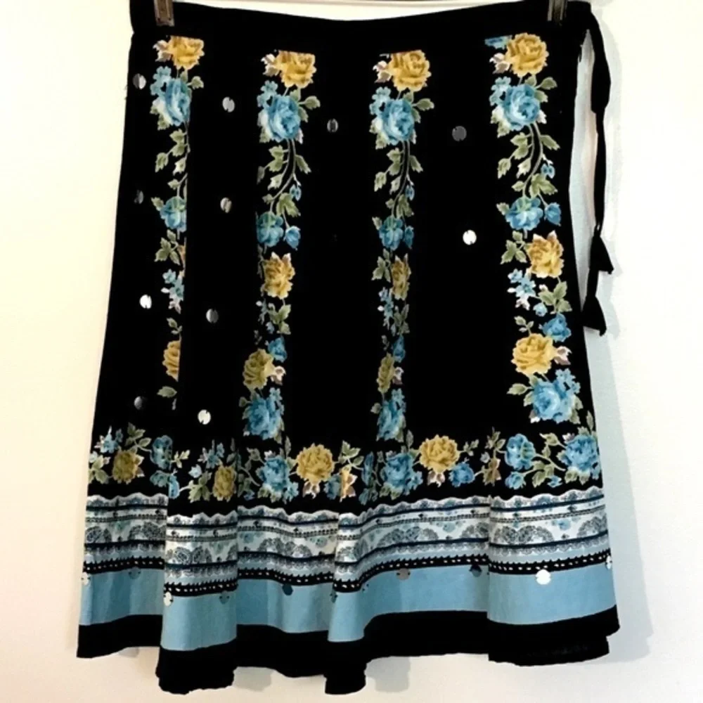 P J N Y Women's Sequins Flare Tie Waist Floral - Picture 4 of 8